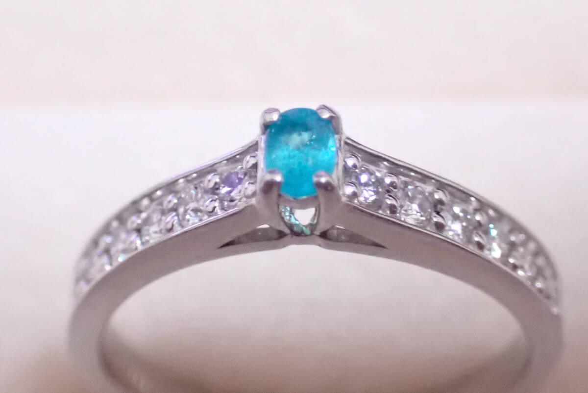パライバトルマリン　指輪　0.114ct　脇石ダイヤ0.28ct　10號
