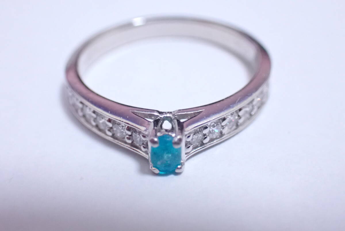 パライバトルマリン　指輪　0.114ct　脇石ダイヤ0.28ct　10號