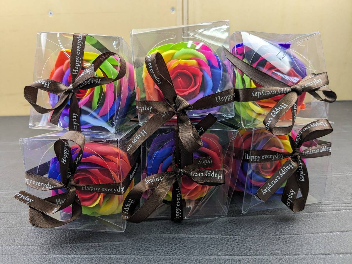 訳アリ品 新品 外裝箱潰れアリ ソープフラワー 一輪 カラフル レインボー 薔薇 バラ 花 ギフト 6本セット 卒業(yè)祝い 結(jié)婚式 入學(xué)式 退職祝い
