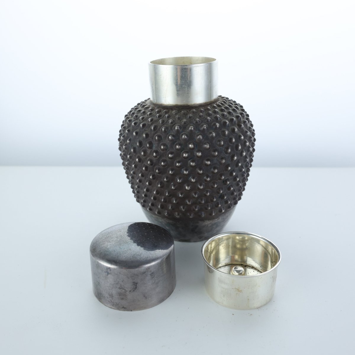 松栄堂 純銀製 霰打 銀瓶☆重量 1003g☆大型 薬缶 湯沸 霰 銀