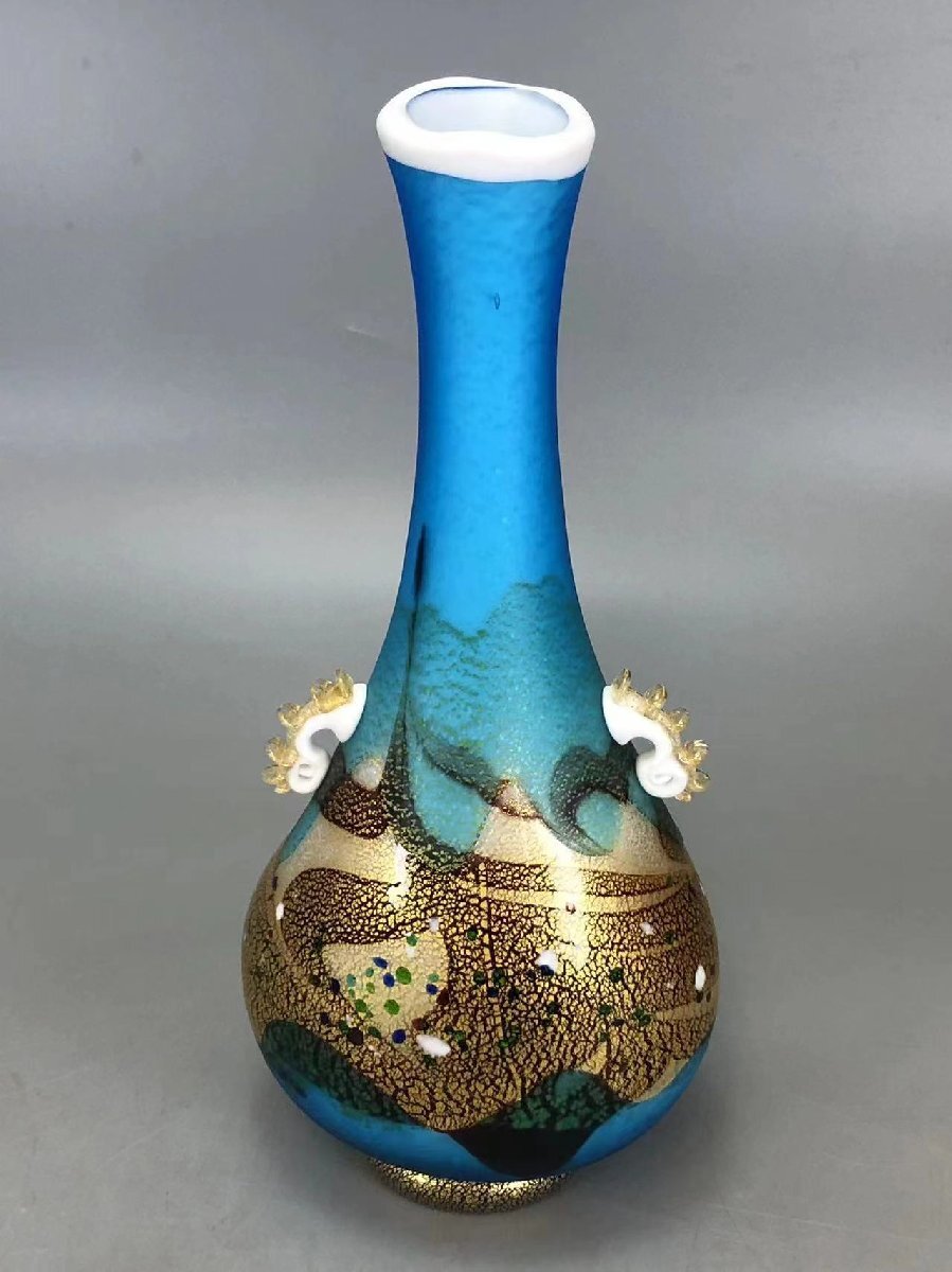 年末のプロモーション大特価! H062I 黒木国昭作 花生 花入 華道具 銘金彩「琳派」ガラス花瓶 工芸ガラス
