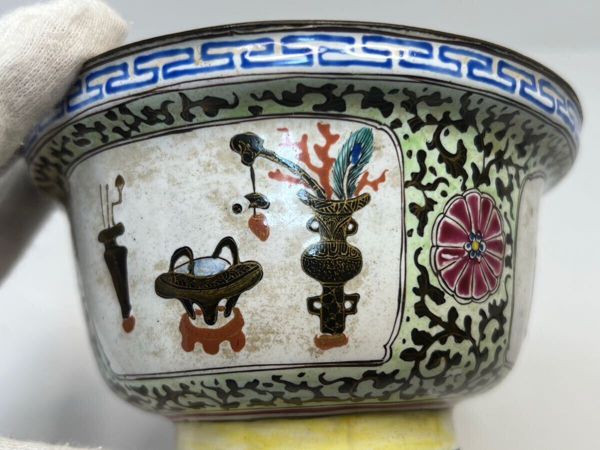 時代物 中国美術 黄銅製 真鍮製 小壺 蓋物 在銘 如意祥 唐物 中国古玩 中国古美術 時代物 清朝期 銅製 七宝焼 蓋物 茶碗 色絵 中国古玩