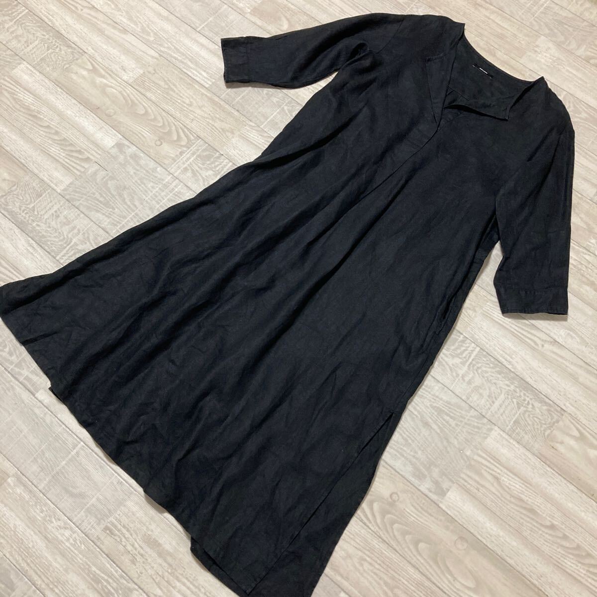 良品　JOURNAL STANDARD ジャーナルスタンダード スキッパー ロング リネンシャツ ワンピース ブラック　黒