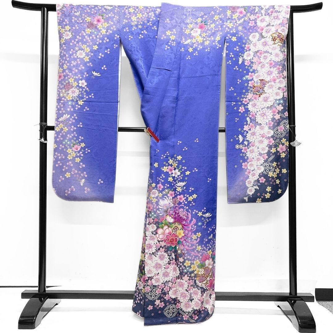 黒地菊花桜花鹿の子花模様袋帯振袖帯着物105a p 黒地菊花桜花鹿の子花模様袋帯振袖帯着物105a p