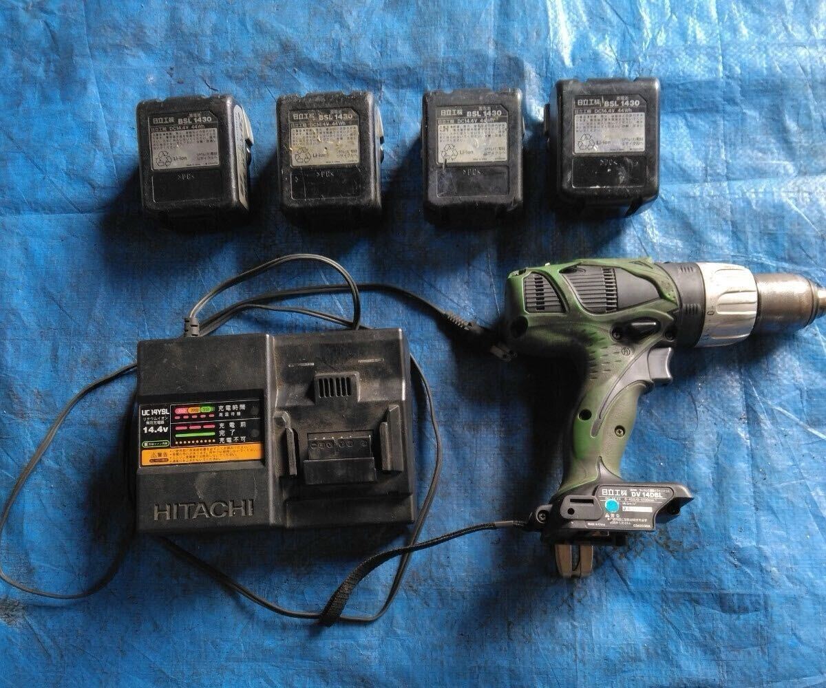 u1860 HITACHI 日立工機 コードレス振動ドライバドリル 14mm DV14DBL2 / バッテリー BSL1430 4個 充電器 UC14YSL セット 中古品 動作確認済