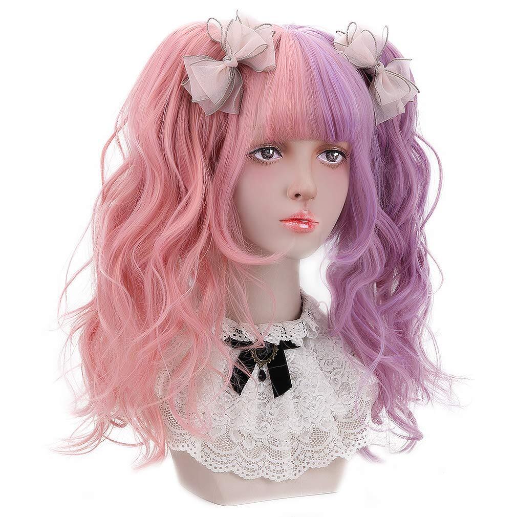 変装 原宿風 ピンクポニーテール ロリータ パープル コスプレ用 コスチューム小物 ツインテール ロングカール ウィッグ ポニーテ