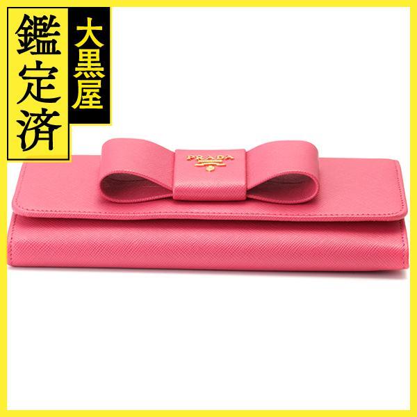 PRADA プラダ リボン二つ折り長財布 ピンク サフィアーノ PRADA プラダ リボン二つ折り長財布 ピンク サフィアーノ