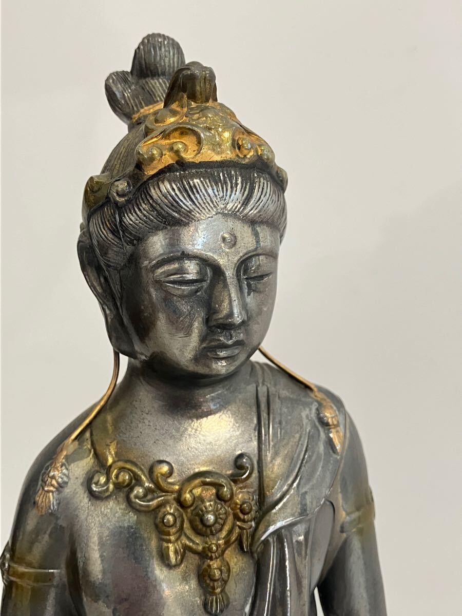 銀製約1773g 帝国技芸員 高村光雲 原型作 銀製聖観音立仏像