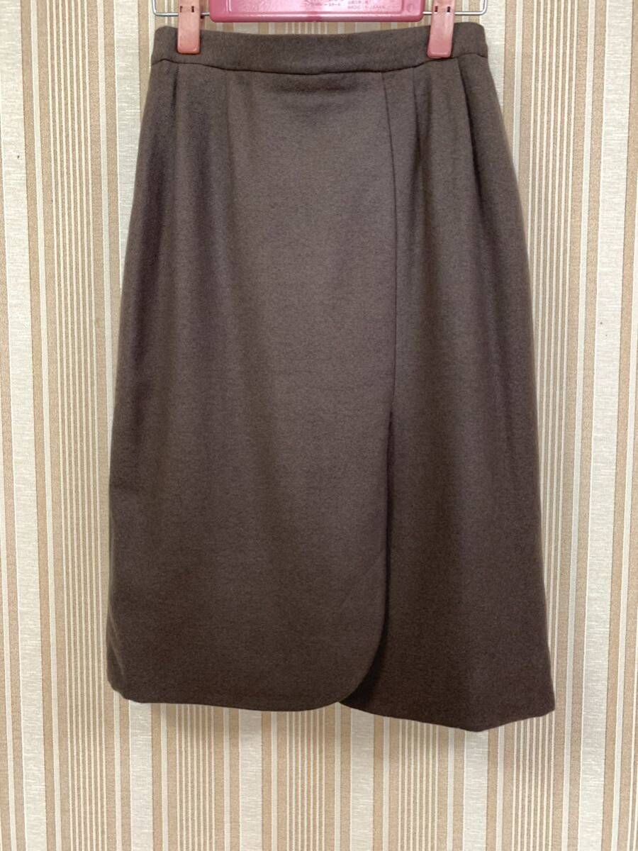 未使用　手作り　タイト　ミニスカート　S モカ茶　カシミヤ混_画像1