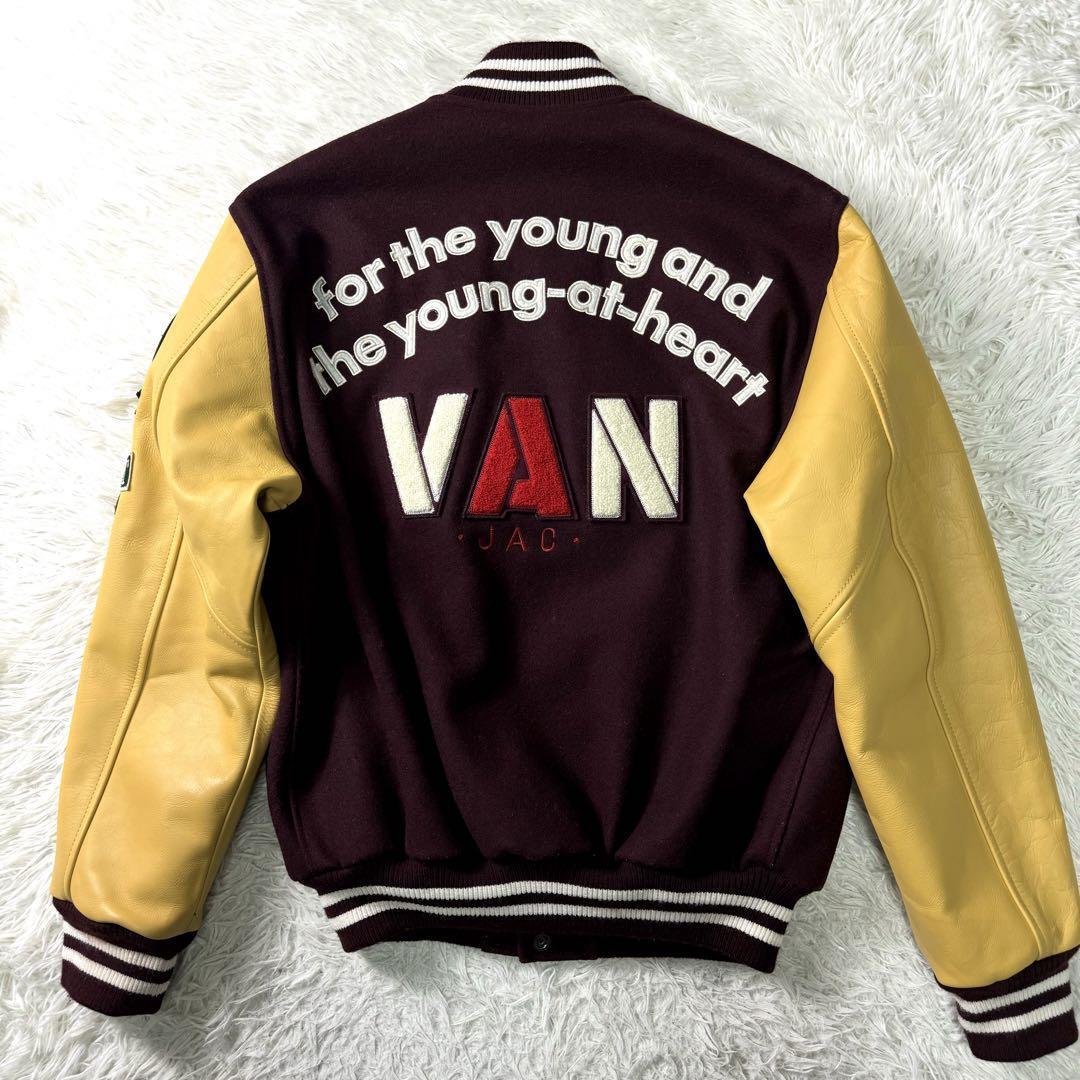 VAN JACKET 袖レザー ウールスタジャン ベージュ メンズ VAN JACKET 袖レザー ウールスタジャン ベージュ メンズ