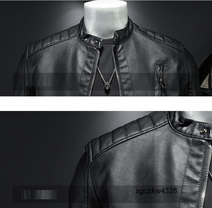 24PG56●ライダースジャケット メンズ 革ジャン レザー バイクジャケット 立ち襟 アウター 防風(fēng) 高級感 秋冬 M-5XL