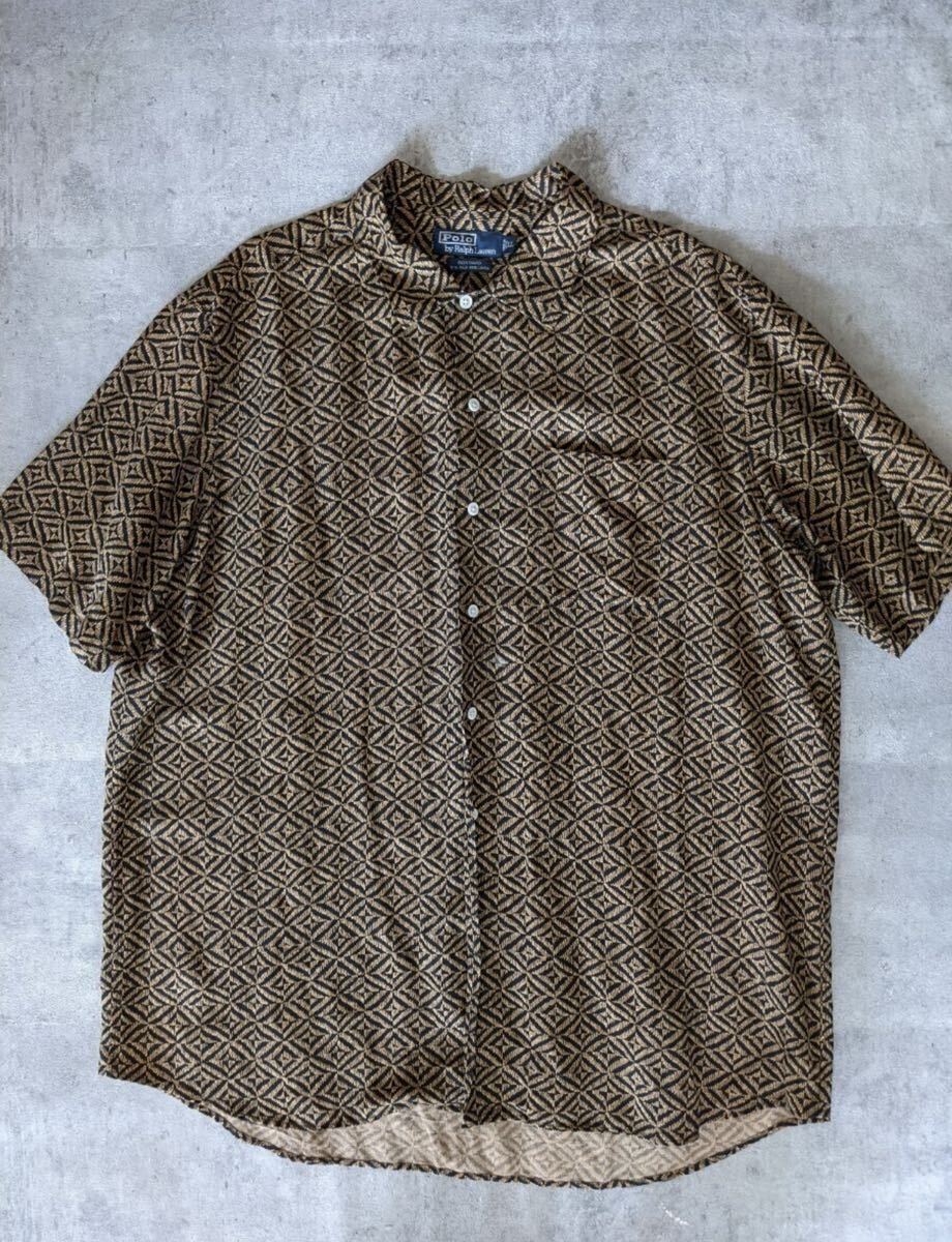 スペシャル ラルフローレン シルク リネン 総柄 半袖シャツ XL アロハ 90s ヴィンテージ オープンカラー 開襟 RALPH LAUREN 80s ボナール