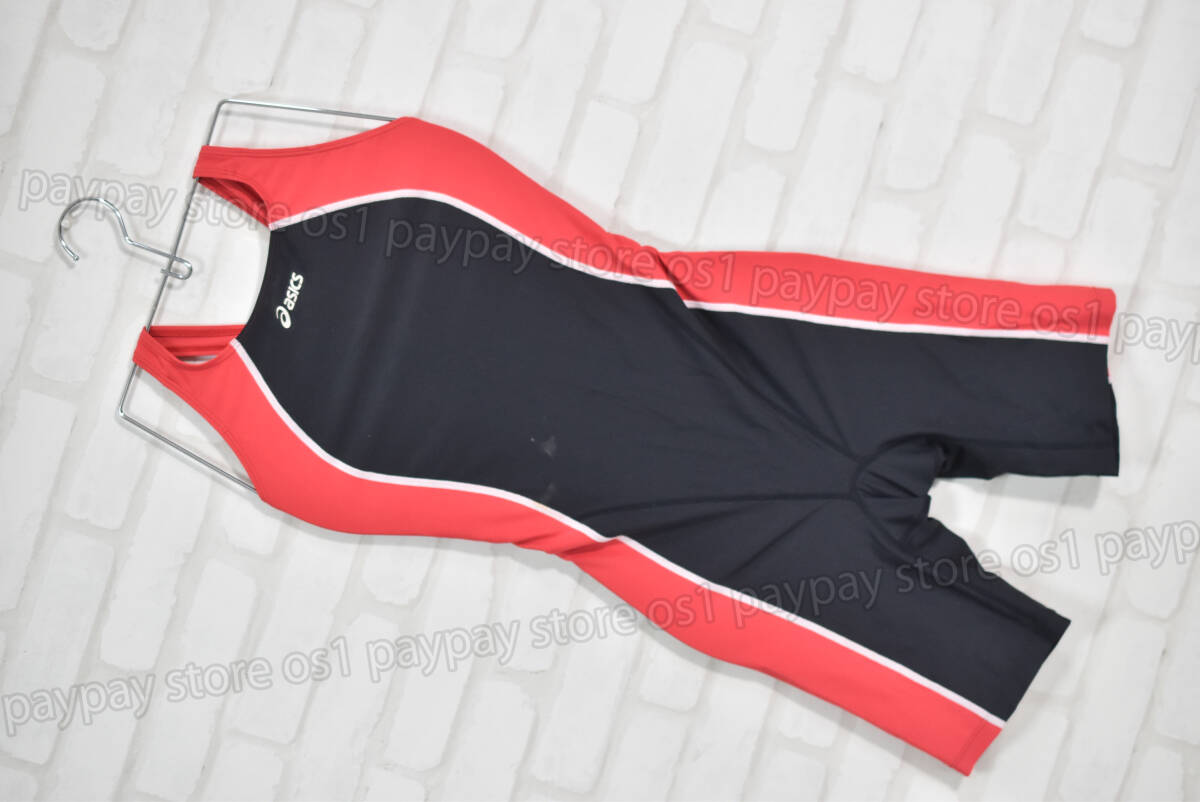 asics アシックス AFL001 オールインワン FINA ハーフスパッツ水着 フィットネス水着 ブラック レッド サイズO