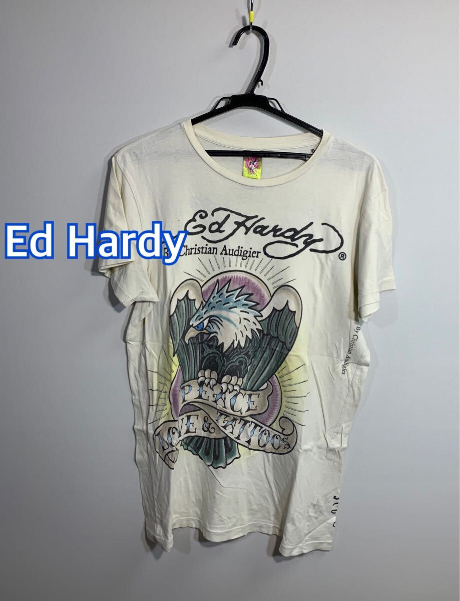 廃盤稀少Ed Hardy エドハーディー染み込みイーグルプリントTシャツ: S米國制☆TS-344