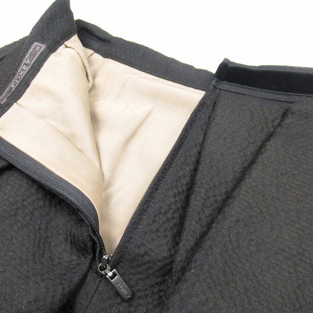 18ss フォクシー FOXEY SKIRT BLACK MIMOSA タックスカート フレアシルエット シアサッカー 膝丈 42 黒 ブラック 37604/レディース