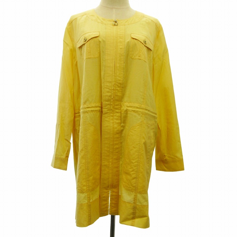 レリアン Leilian 美品 ジップシャツ ワンピース 長袖 黄 イエロー 13+ 大きいサイズ 約XL レディース