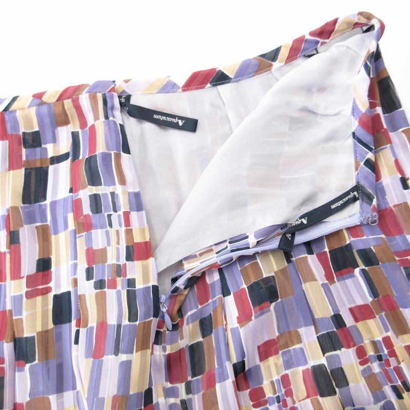 アクアスキュータム AQUASCUTUM ギャザースカート フレアスカート ひざ丈 総柄 紫 パープル /MM レディース