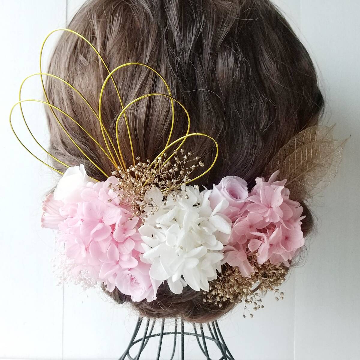 シャーベットピンク 髪飾り (ヘアピン 結婚式 卒業式 成人式 着物 袴)