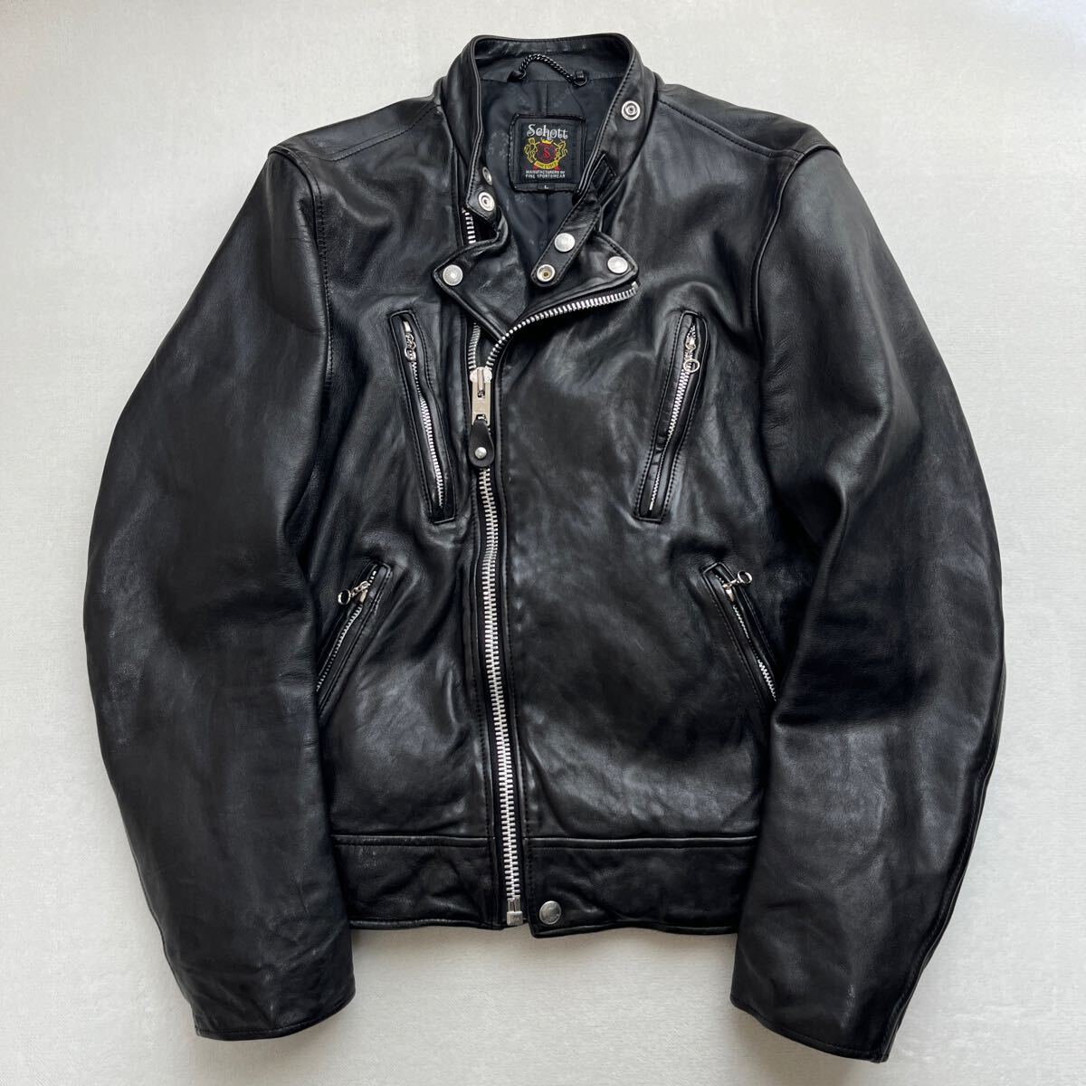美品】Schott ショット セミダブル ライダースジャケット 加工 美品】Schott ショット セミダブル ライダースジャケット 加工