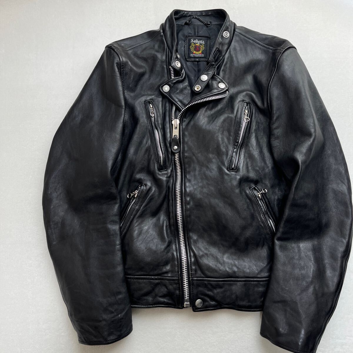 美品】Schott ショット セミダブル ライダースジャケット 加工 美品】Schott ショット セミダブル ライダースジャケット 加工