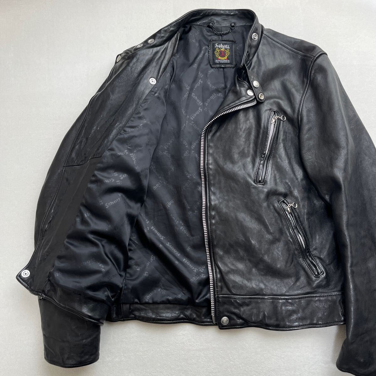 美品】Schott ショット セミダブル ライダースジャケット 加工 美品】Schott ショット セミダブル ライダースジャケット 加工