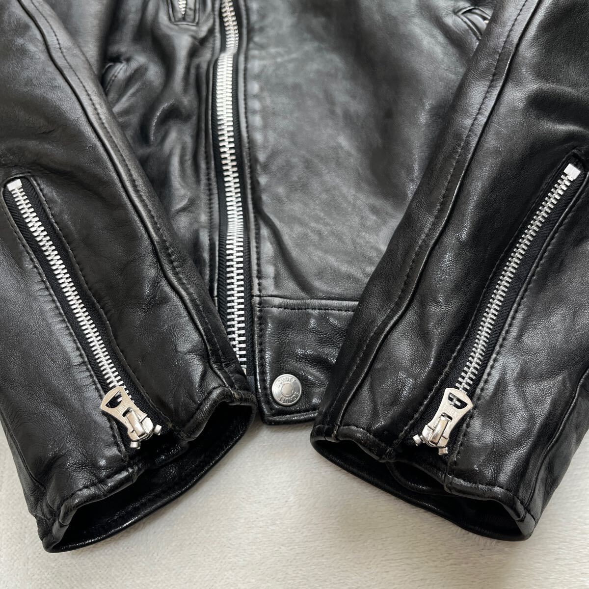 美品】Schott ショット セミダブル ライダースジャケット 加工 美品】Schott ショット セミダブル ライダースジャケット 加工