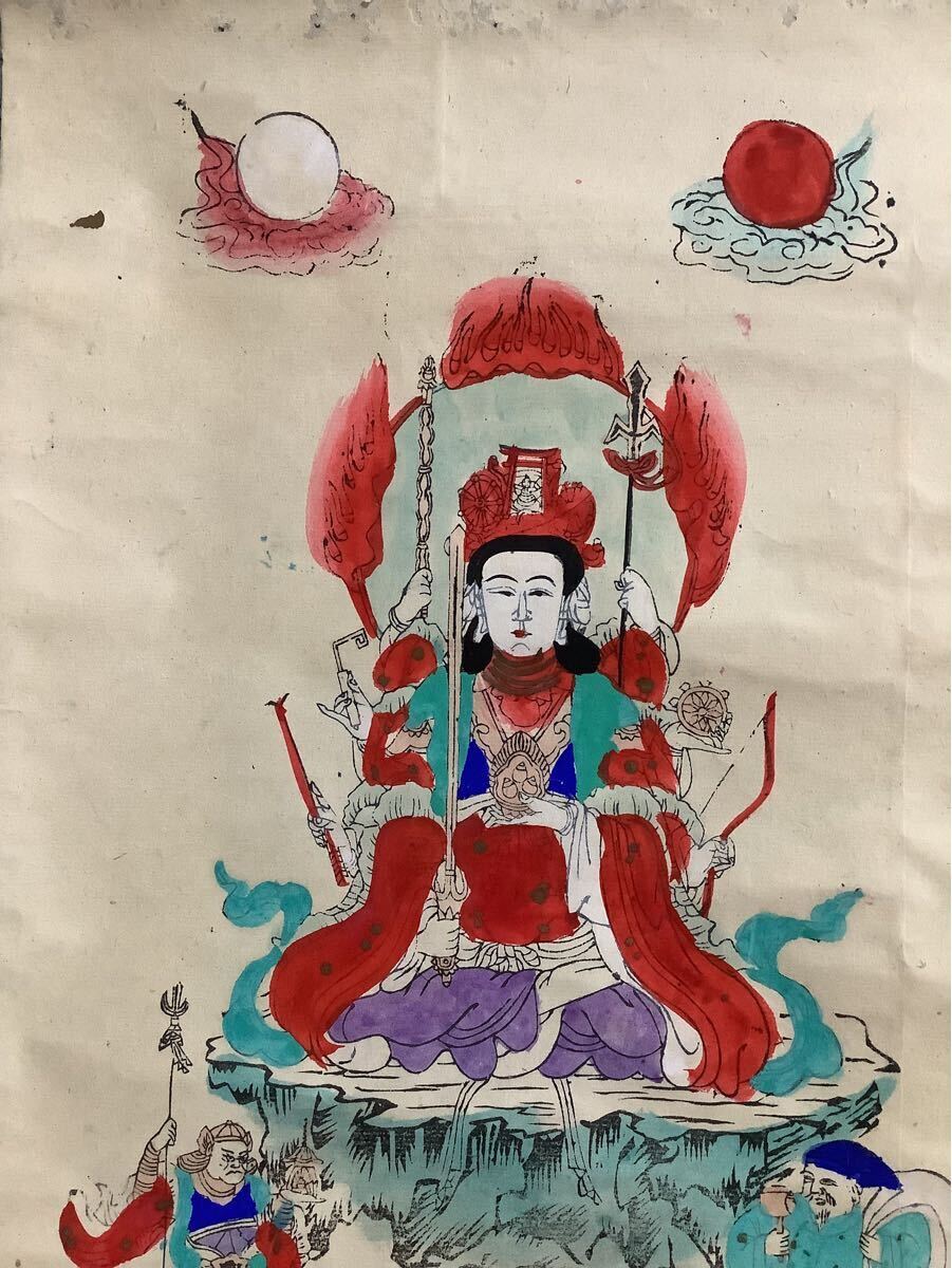 模写 掛軸Nov648八臂弁財天図彩色紙本版摺 木版画/仏画 仏教 模写 掛軸Nov648八臂弁財天図彩色紙本版摺 木版画/仏画 仏教