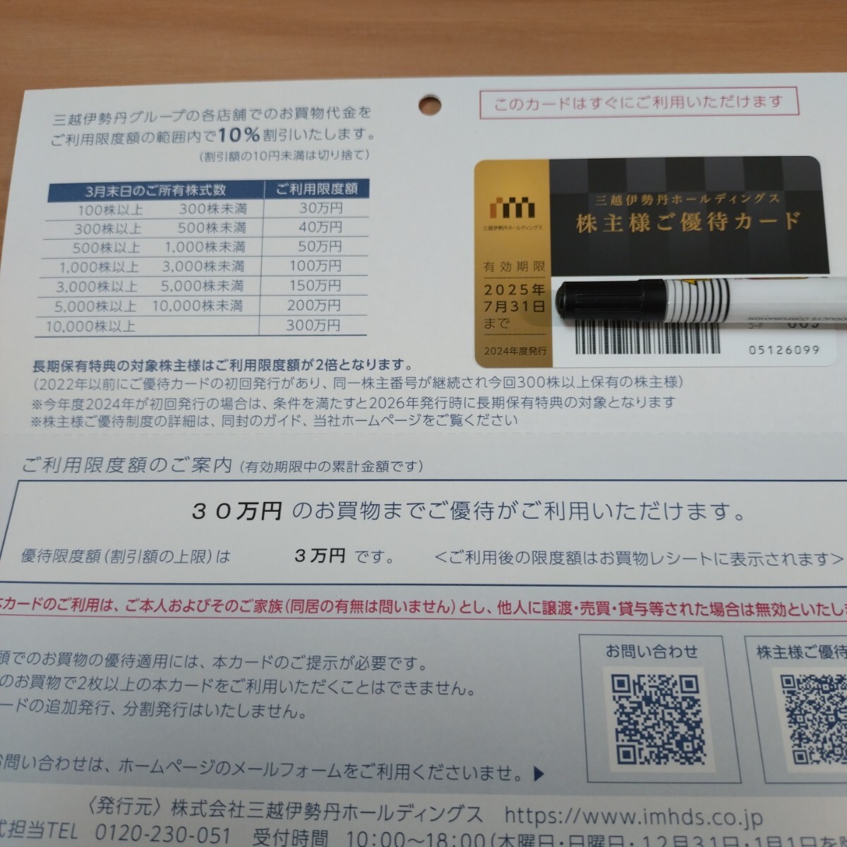 三越伊勢丹 株主優待カード