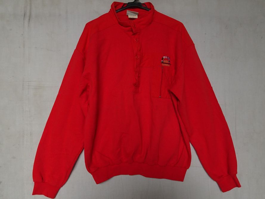 The Shirt Company/BANFF/長袖プルオーバー/スウェット素材/裏起毛素材/首ぐり4つボタン/布帛生地貼付縫/赤/レッド/XLサイズ(11/15R)
