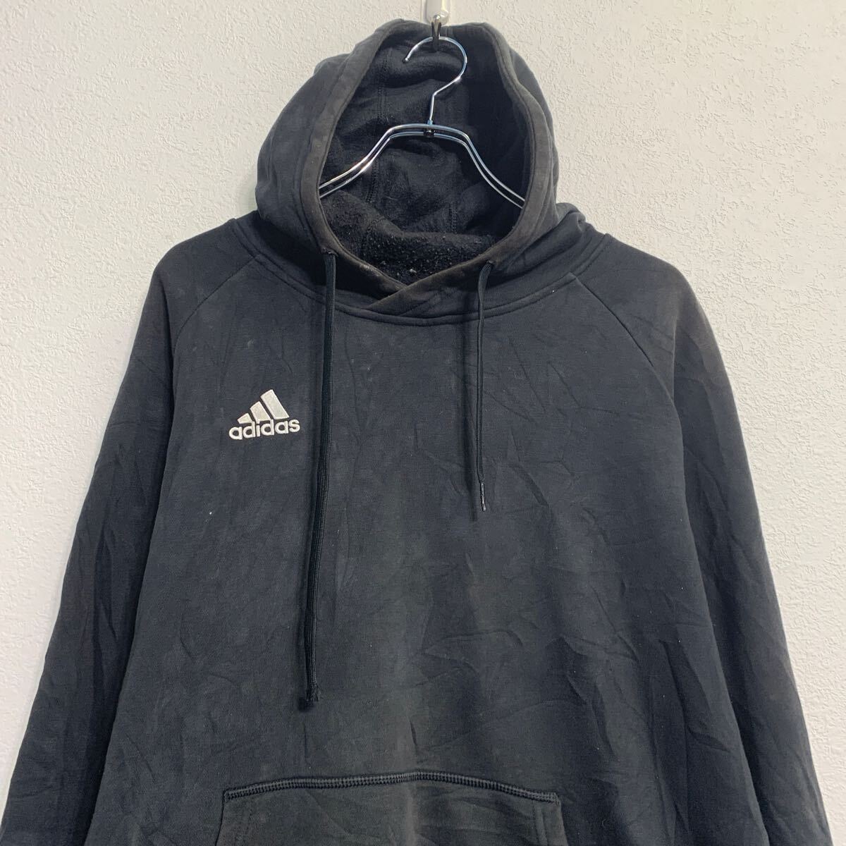 adidas ロゴスウェット パーカー XL ブラック アディダス プルオーバー ビッグサイズ ラグラン 古著卸 アメリカ仕入 a611-6343