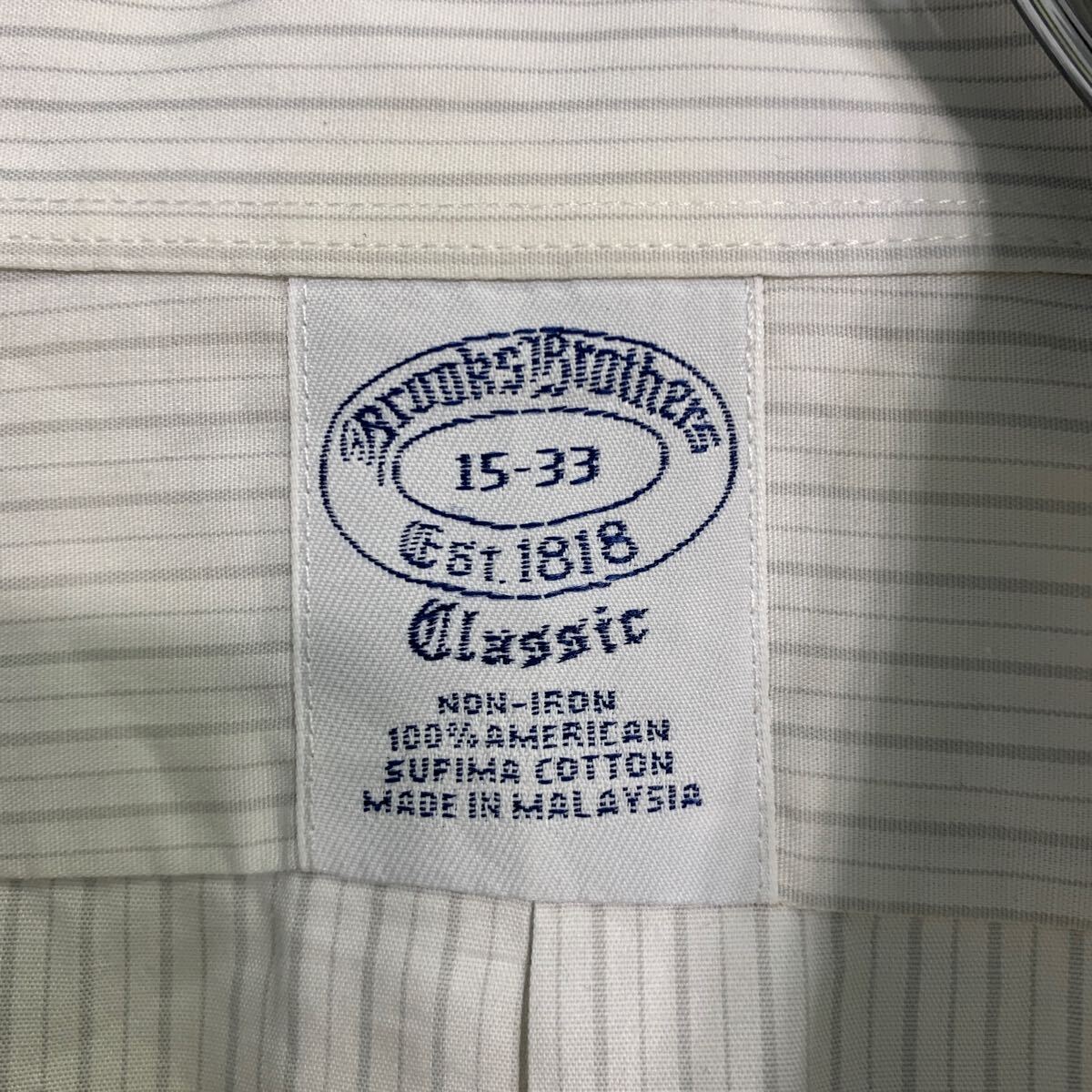 BROOKS BROTHERS 長(zhǎng)袖 ストライプシャツ L 程 ホワイト グレー ブルックスブラザーズ ボタン カジュアル 古著卸 アメリカ仕入 a611-6823