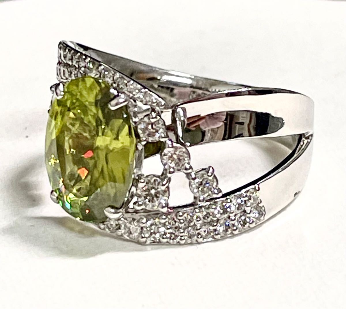 ☆Pt900 スフェーン3.49ct&ダイヤリング 13號(hào)☆