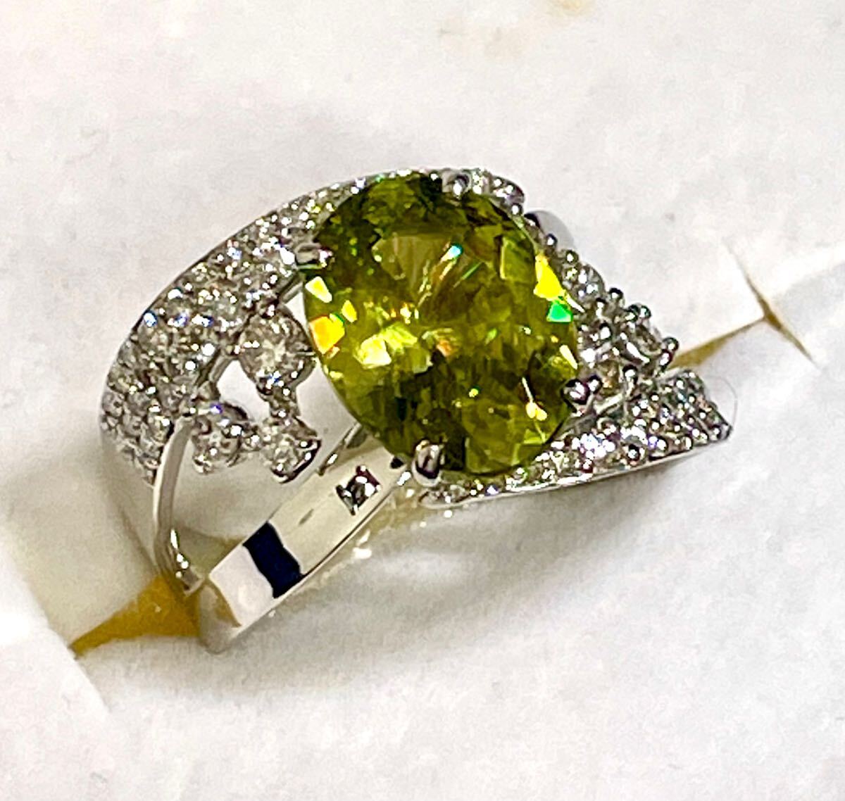 ☆Pt900 スフェーン3.49ct&ダイヤリング 13號(hào)☆