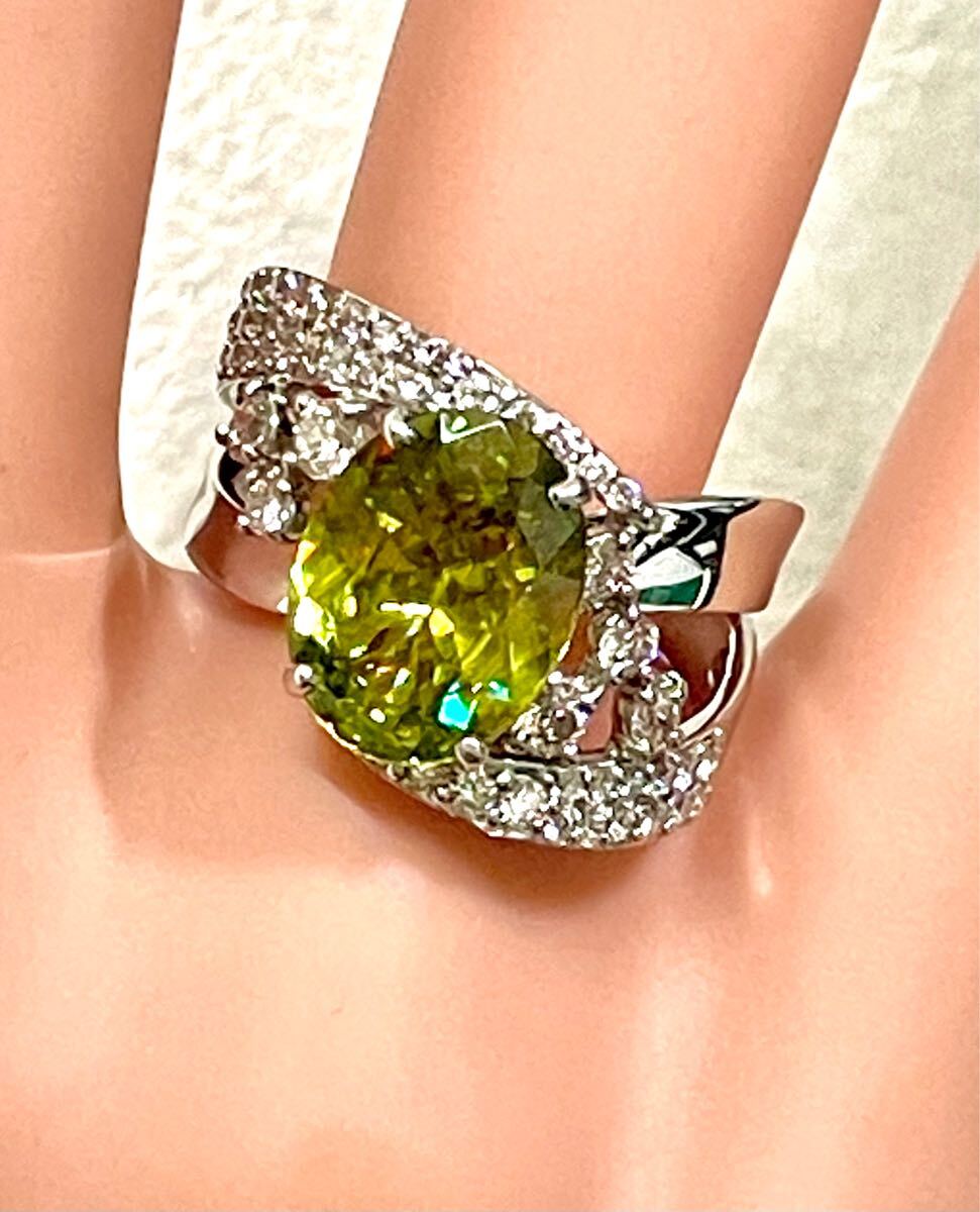 ☆Pt900 スフェーン3.49ct&ダイヤリング 13號(hào)☆