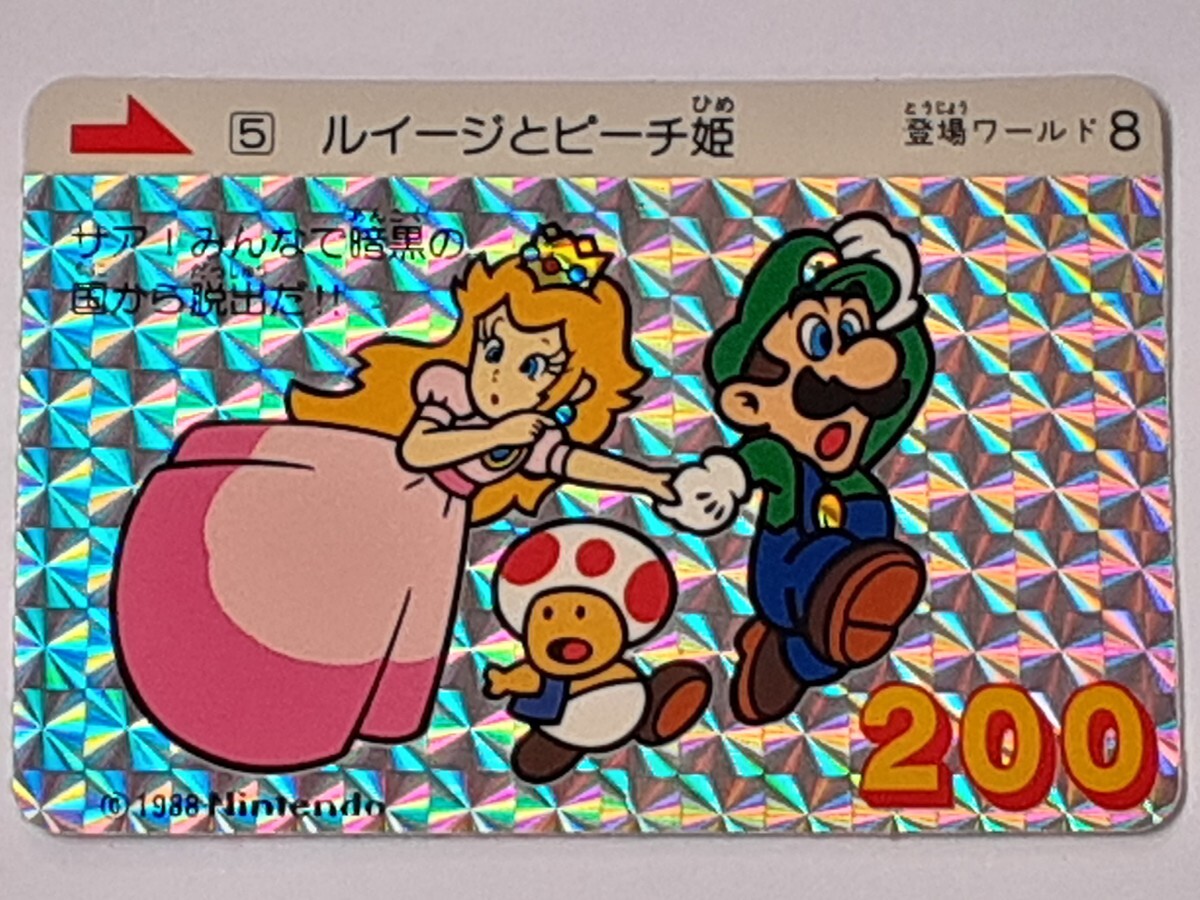 スーパーマリオブラザーズ3 No.5 ルイージとピーチ姫 カード キラ ☆1989年 カードダス スーパーマリオブラザーズ 3 SPカード №5