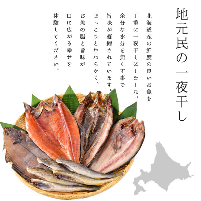 地元民の一夜干し5種セット【一夜干5點セット】【ホッケ 氷下魚 桜鱒 鰈 鰊】贈り物 ギフト 真ほっけ?真ぼっけ【送料無料】