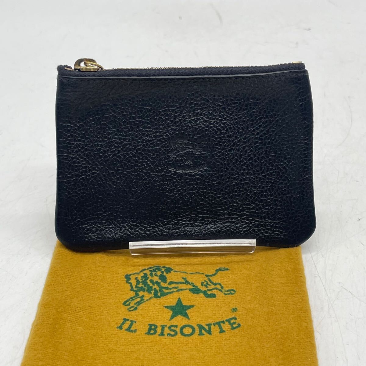 KO1343● IL BISONTE イルビゾンテ スクエア ジップコインケース 小銭入れ 財布 ブラック レザー