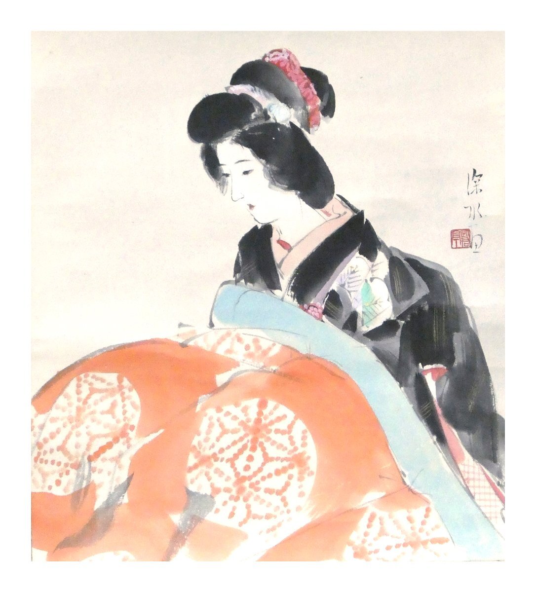 祥【真作】伊東深水 美人画 日本画軸装 サイン落款有 東京出身 祥【真作】伊東深水 美人画 日本画軸装 サイン落款有 東京出身