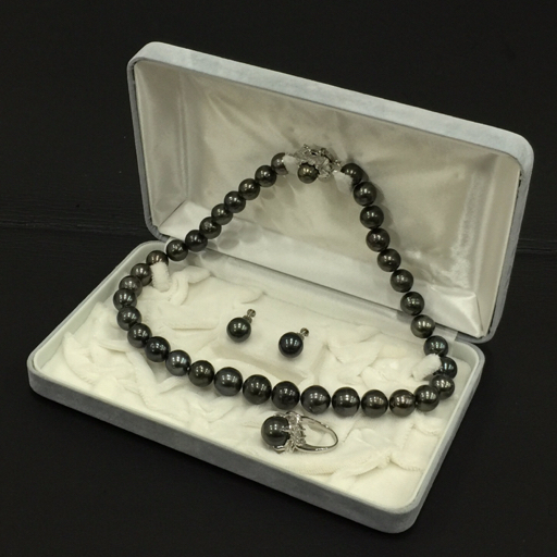 南洋真珠 留具SILVER ネックレス 他 Pt900/0.43ct リング ・Pt850 イヤリング 両耳 アクセサリー 3点 セット