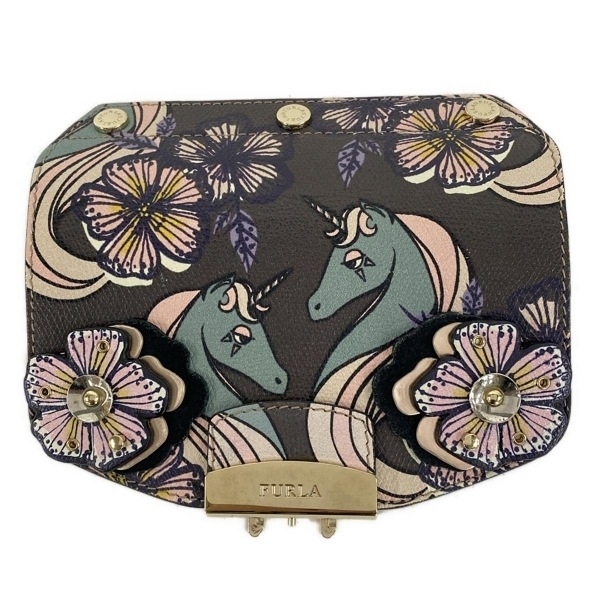 フルラ FURLA - レザー ダークグレー×ピンクベージュ×マルチ メトロポリスカスタマイズ用フラップ/ユニコーン/フラワー(花) 小物