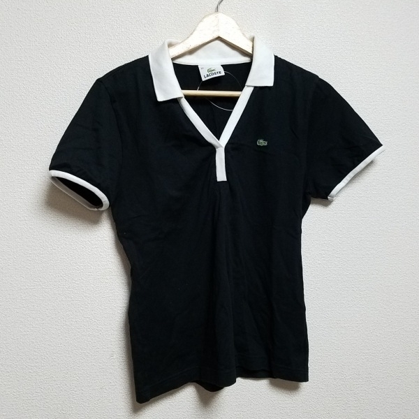 ラコステ Lacoste 半袖ポロシャツ サイズ44 L - 黒×白 レディース トップス