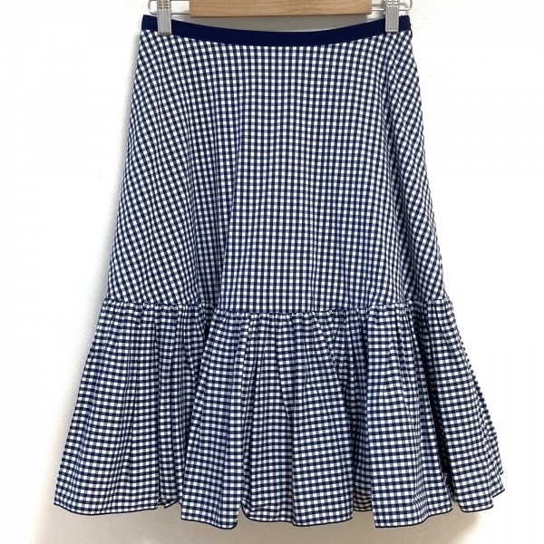 フォクシーニューヨーク FOXEY NEW YORK スカート サイズ38 M - ネイビー×白 レディース ひざ丈/チェック柄 ボトムス