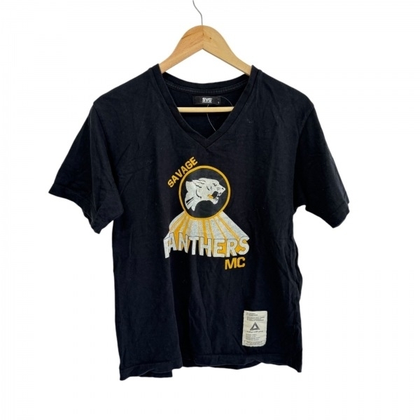 ネイバーフッド NEIGHBORHOOD 半袖Tシャツ サイズ1 S - 黒×ダークイエロー×白 メンズ Vネック/SVG トップス