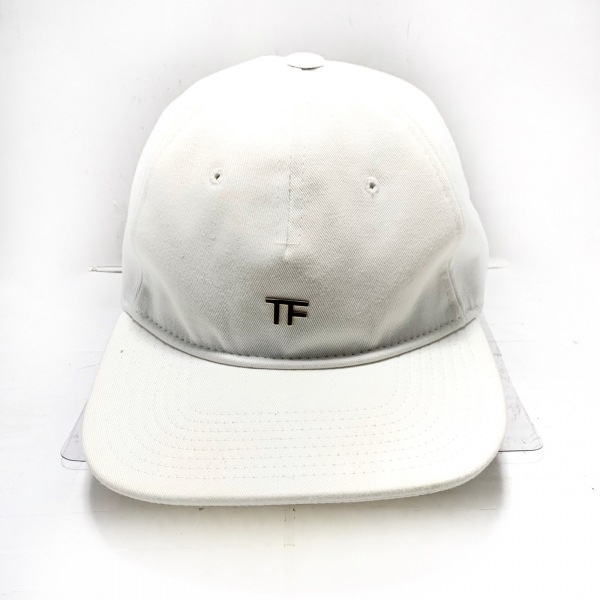 関税込TOM FORD レザーストラップ コットンキャップ トムフォード TOM FORD キャップ - コットン、レザー 白 帽子