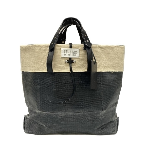 メゾンマルジェラ Maison Margiela トートバッグ S35WC0133 2WAY リネン、レザー 黒×アイボリー バッグ