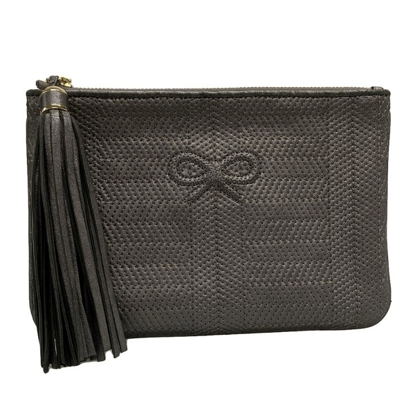 アニヤハインドマーチ Anya Hindmarch クラッチバッグ - レザー グレー タッセル バッグ