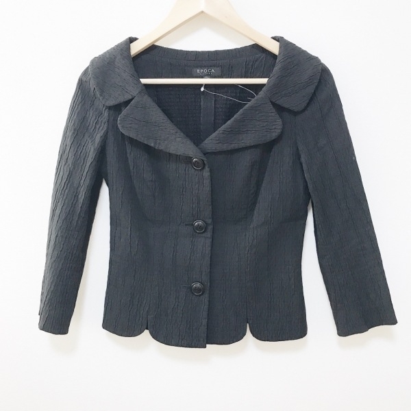 エポカ EPOCA サイズ38 M - 黒 レディース 七分袖/シワ加工/春/秋 ジャケット