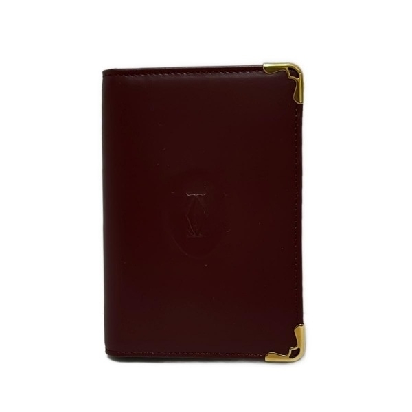 カルティエ Cartier パスケース マストライン レザー ボルドー×ゴールド 美品 財布
