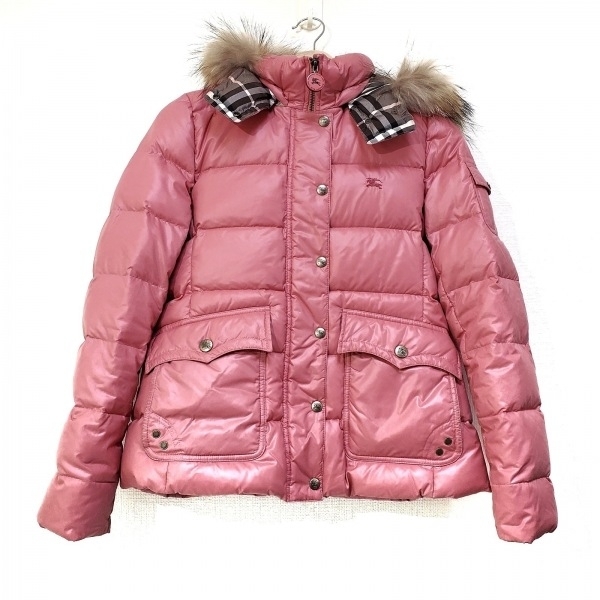 バーバリーブルーレーベル Burberry Blue Label ダウンジャケット サイズ38 M - ピンク レディース 長袖/ジップアップ/フード着脱可/冬