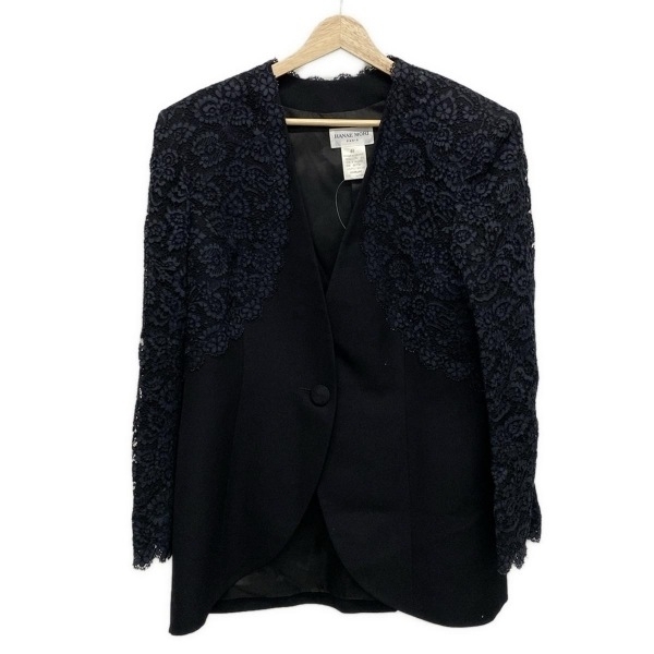 ハナエモリ HANAE MORI サイズ44 L - 黒 レディース 長袖/レース/肩パッド/春/秋 ジャケット